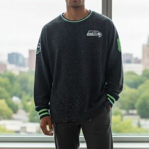 NFL Seattle Seahawks Team Apparel Long Sleeve Crewneck Sweatshirt Men's L
